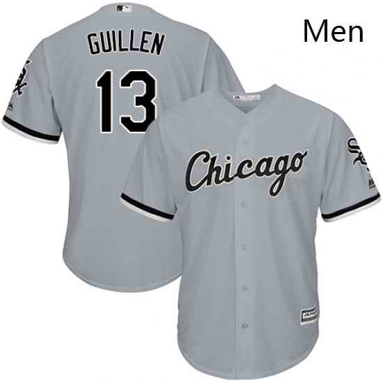 Mens Majestic Chicago White Sox 13 Ozzie Guillen Replica Grey Road Cool Base MLB Jersey
